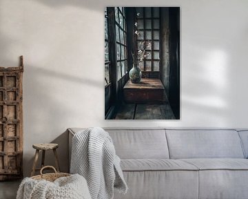 Japanse traditionale stilleven in huis op een houten tafel van Digitale Schilderijen