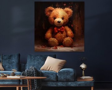 Teddy bear oil painting