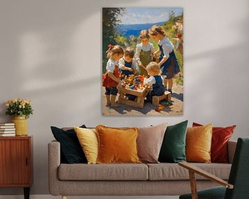 Impressionism children playing outdoors by Jolique Arte