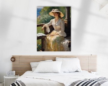 Peinture impressionniste représentant une femme en pleine réflexion. sur Jolique Arte