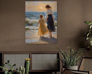 Impressionism two sisters on the beach by Jolique Arte
