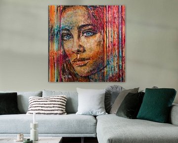 Rainbow | Painting of woman with rainbow colours by Anja Namink - Paintings