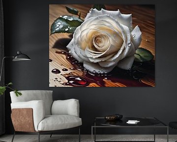 Weiße Rose in Rotwein - gebrochenes Herz von Betty Maria Digital Art