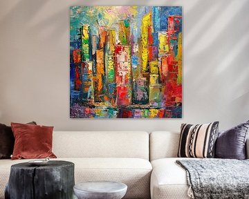 Abstract en Kleurrijk Impasto Stadslandschap van Natasja Haandrikman