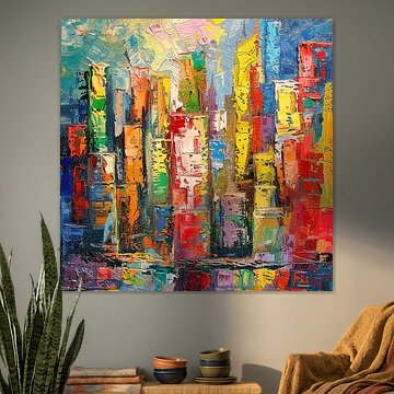 Abstract and Colourful Impasto Cityscape by Natasja Haandrikman