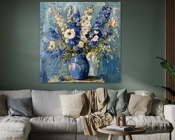 Vase de fleurs en bleu et blanc Impressionnisme sur Natasja Haandrikman