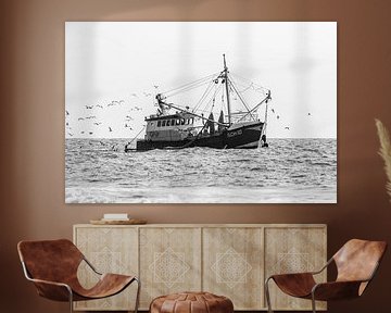 Fishing boat North Sea, black and white by Yanuschka Fotografie | Noordwijk