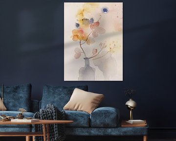 Stilleben mit Blumen, Aquarell im japanischen Stil von Japandi Art Studio