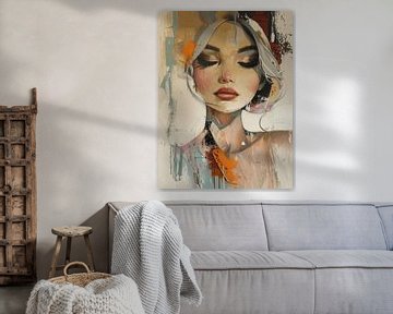 Modern and abstract portrait in pastel colours by Carla Van Iersel