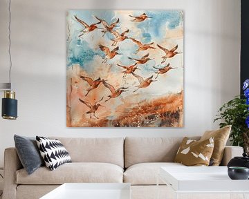 Wide Fields and Black-tailed Godwit's Wings by Karina Brouwer