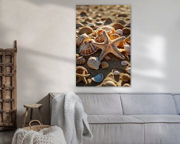 Starfish and shells on the beach by Jan Bouma