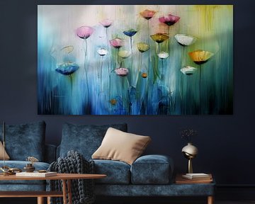 Wilde bloemen in een blauw bloemenveld van Studio Allee