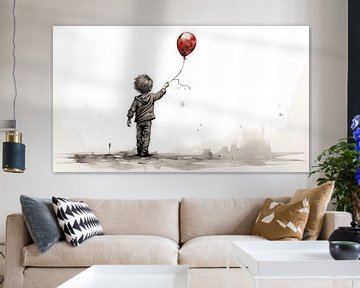 Jongen met ballon schets panorama van TheXclusive Art