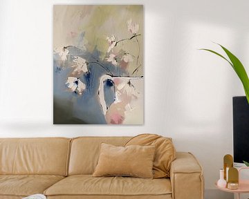 Fleurs abstraites dans un vase, dans des couleurs pastel sur Japandi Art Studio