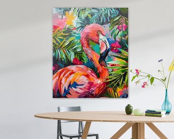De kleurrijke flamingo in tropische tuin