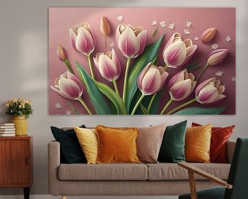 Tulipes printanières fleurs sur fond rose, peinture sur Animaflora PicsStock