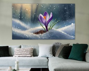Frühlings Krokus Blüten im Schnee, Kunstdesign von Animaflora PicsStock