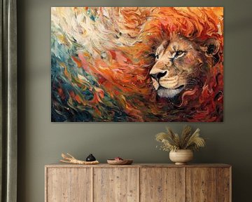 Leeuwenkracht in Kleurensymfonie - leeuw - impressionisme van Eva Lee
