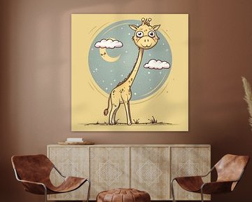 Pastellfarbene Giraffe in den Wolken von Karina Brouwer
