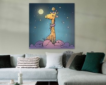 Haute et souriante : la girafe s'amuse dans des tons pastel joyeux sur Karina Brouwer