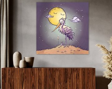 Cartoon Stork in Soft Pastels by Karina Brouwer