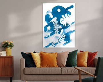 Abstracte Blauwe Bladeren & Bloemen van Lies Praet