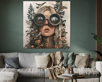 Lady birdwatcher by Mel Digital Art