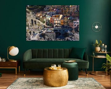 Houses and rocks in Manarola on the Mediterranean coast in Italy by Rico Ködder