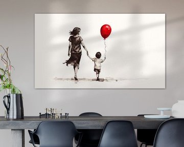 Junge und Mutter mit Luftballon Skizze panorama von TheXclusive Art