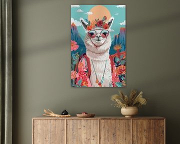 Schattige alpaca met bloemen van haroulita