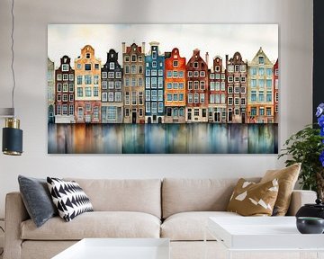 Painting of canal houses in Amsterdam by Thea