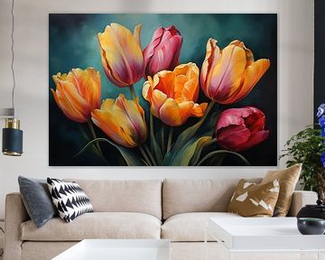 Schilderij van bloeiende tulpen van Thea