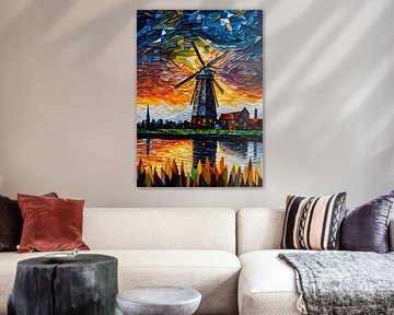 Windmill by the river by Pop Gabrini