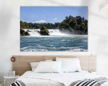 Schaffhausen waterfalls, panoramic view with waterfalls and bridge in summer, Switzerland by Andreas Freund