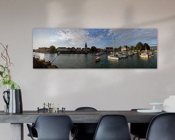 Lindau, Panoramablick über den Hafen in die Stadt mit Geschäften, Häusern und Cafés von Andreas Freund