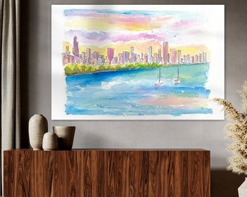 Chicago Geweldige skyline met Lake Michigan van Markus Bleichner