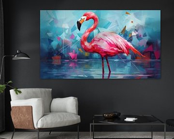 Panorama abstrait de flamants roses sur TheXclusive Art