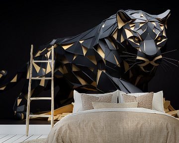 Zwarte panter origami goud-zwart panorama van TheXclusive Art