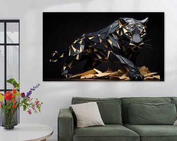 Schwarzer Panther Origami Gold-Schwarz-Panorama von TheXclusive Art