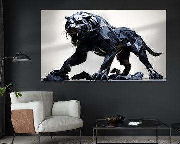 Black panther origami black-and-white panorama by TheXclusive Art