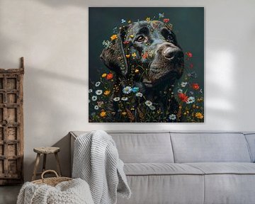 Labrador mit bunten Wildblumen von Marlon Paul Bruin