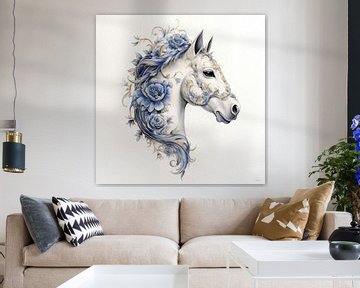 Horse in Delft Blue and gold by Lauri Creates