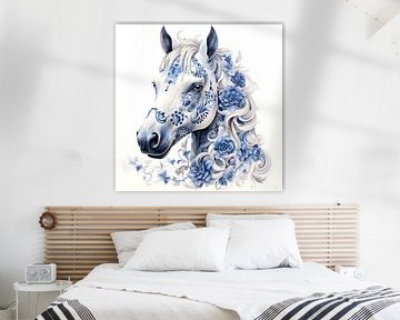 Portrait of a horse in Delft Blue by Lauri Creates