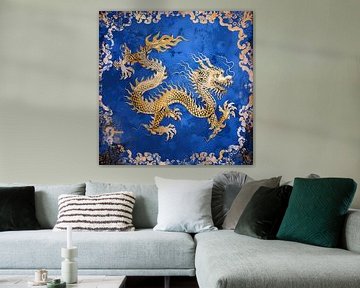 Decoratieve, vintage draak in Koningsblauw en goud van Lauri Creates