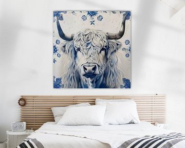 Scottish highlander with delftware flowers by Lauri Creates