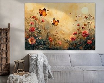 Field of flowers with wildflowers and butterflies by Studio Allee