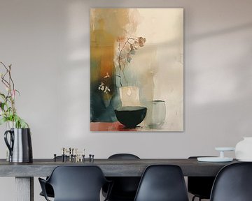Abstract stilleven in warme kleuren, Japandi stijl van Japandi Art Studio