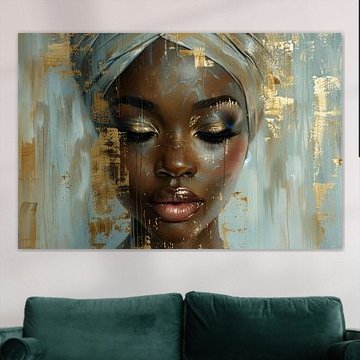 Portrait abstrait moderne avec accents dorés sur Carla Van Iersel