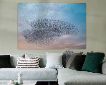 Die Schwarmbildung von Staren am Himmel von Sjoerd van der Wal Fotografie
