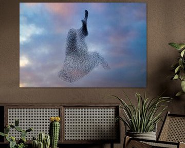 Starling murmuration in the sky during sunset by Sjoerd van der Wal Photography